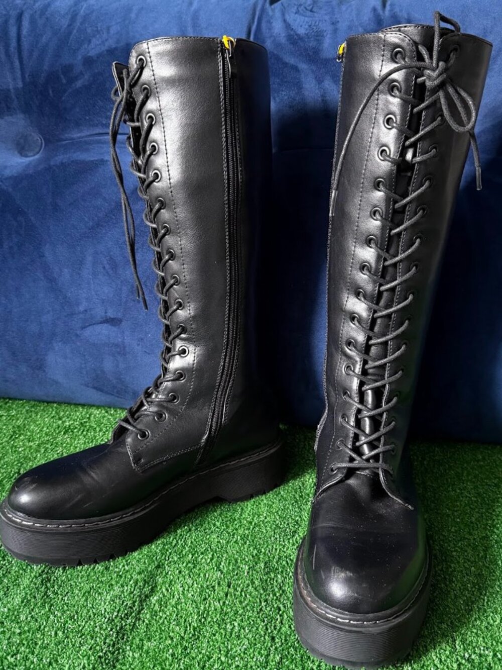 Steve Madden Bonnie Combat Knee High Boots Lace Up Zipper Faux Leather Size 11